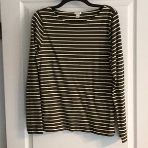 EUC J Crews long sleeve olive/cream stripe top size medium